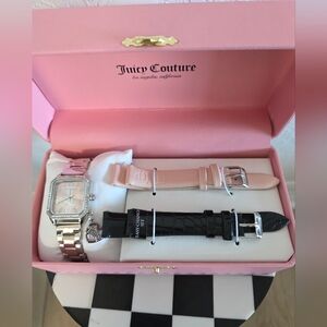 NWT Juicy Couture Silver Watch with Pink and Black Straps